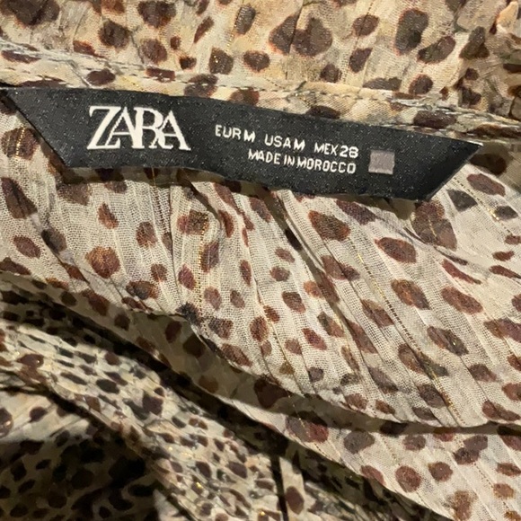 Zara leopard print sheer sleeve gathered waist dress with tied collar🧓🏼MT - Picture 9 of 9